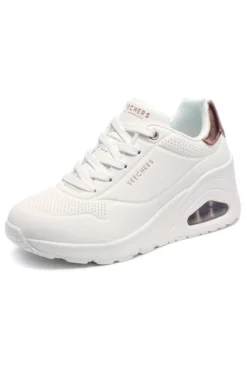 Sneakers bianche con zeppa e dettagli metallici Skechers UNO Wedge Hi Steps