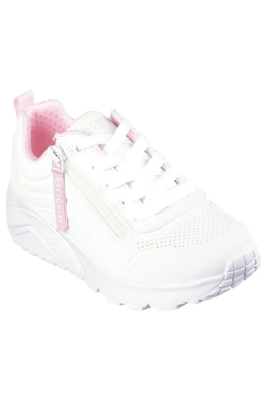 Sneakers bianche con zip laterale e platform Skechers Uno Lite Easy Zip
