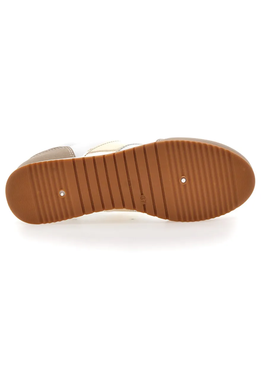 Sneakers Bianche e Beige con Banda Laterale Oro TALEMI 24250