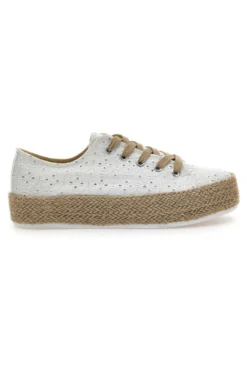 Sneakers Bianche e Beige Con Trama Ricamata e Flatform Energy 126