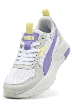 Sneakers bianche e lilla con inserti gialli in mesh e IMEVA Puma Trinity Lite Jr