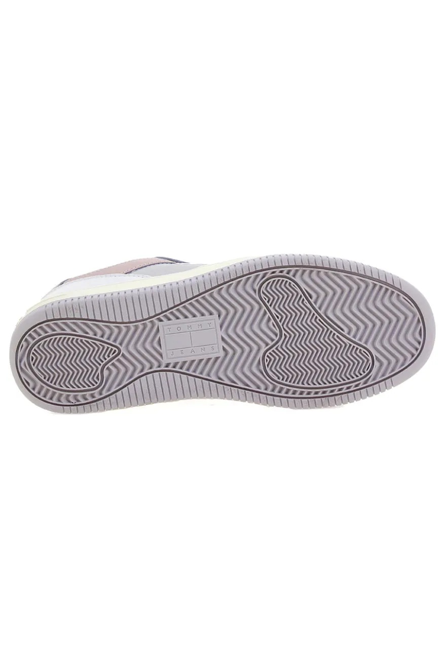 Sneakers Bianche e Rosa Con Tomaia In Pelle TOMMY JEANS BASKET TONAL LOGO