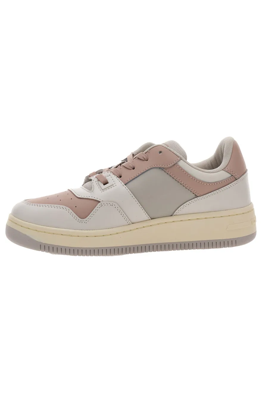 Sneakers Bianche e Rosa Con Tomaia In Pelle TOMMY JEANS BASKET TONAL LOGO