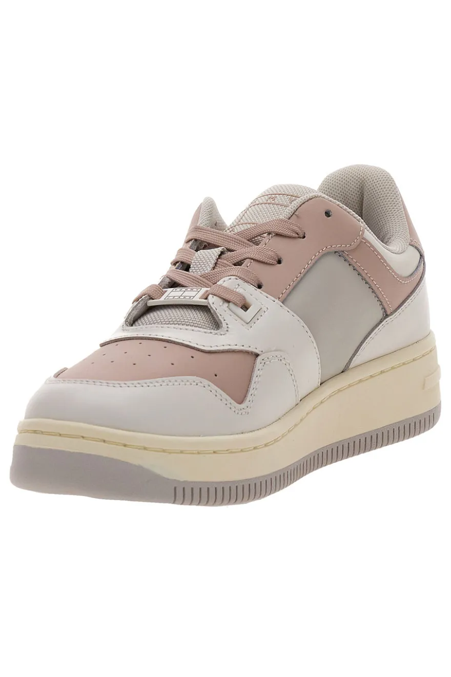 Sneakers Bianche e Rosa Con Tomaia In Pelle TOMMY JEANS BASKET TONAL LOGO