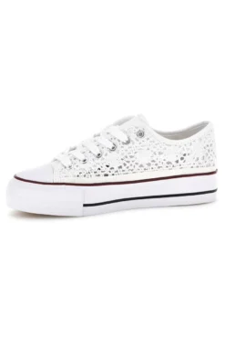 Sneakers bianche in tela con trama ricamata traforata con lacci 2T2L 8013