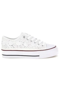 Sneakers bianche in tela con trama ricamata traforata con lacci 2T2L 8013