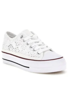 Sneakers bianche in tela con trama ricamata traforata con lacci 2T2L 8013