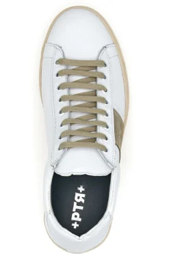 Sneakers bianche in vera pelle con inserti beige PTR 3000