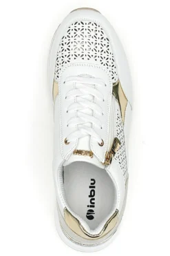 Sneakers bianche traforate con dettagli oro e zeppa Inblu 478IN
