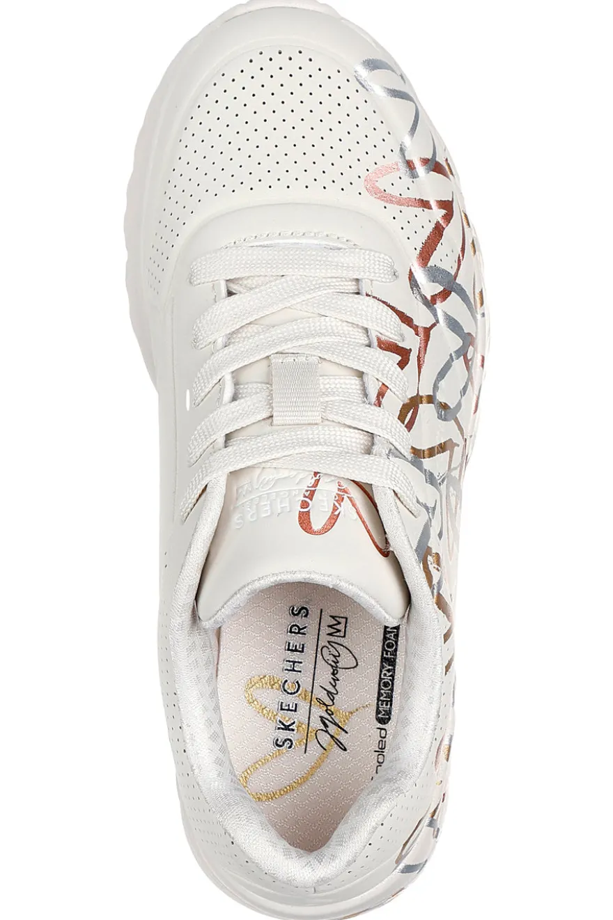 Sneakers bianco naturale con cuori metallici Skechers Uno Lite Metallic Love