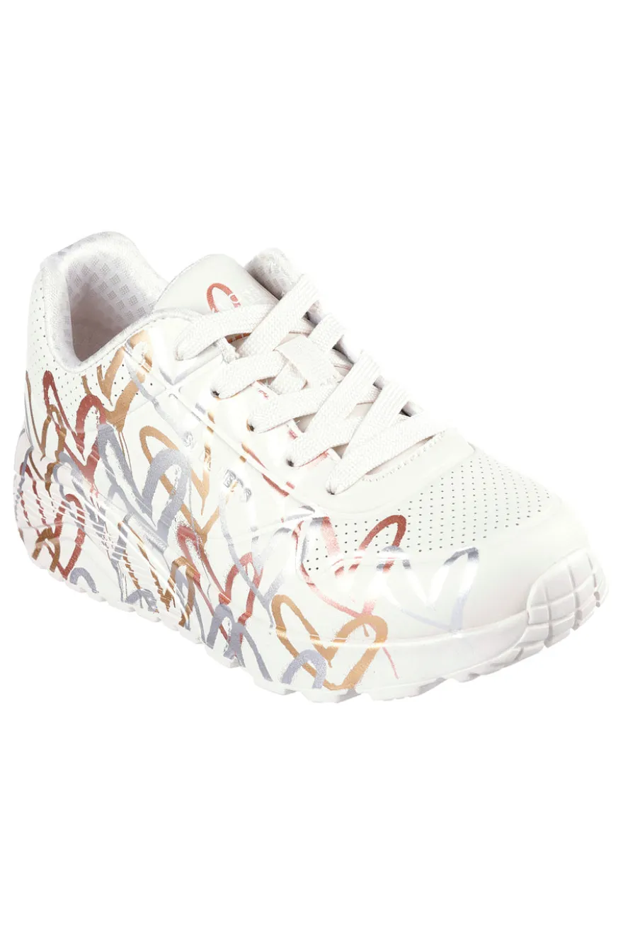 Sneakers bianco naturale con cuori metallici Skechers Uno Lite Metallic Love