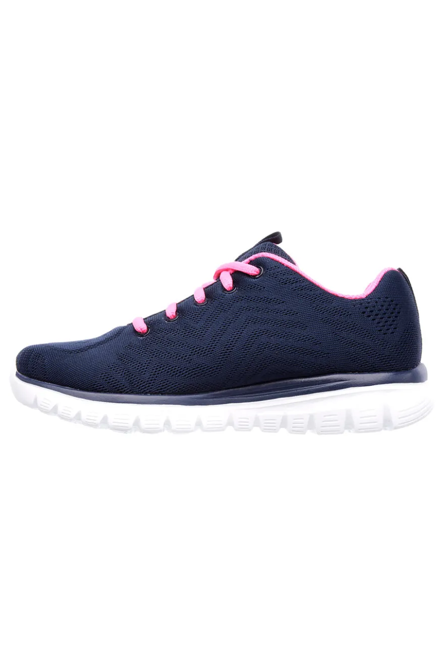 Sneakers blu con dettagli rosa in mesh e Memory Foam Skechers Graceful Get Connected