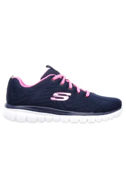 Sneakers blu con dettagli rosa in mesh e Memory Foam Skechers Graceful Get Connected