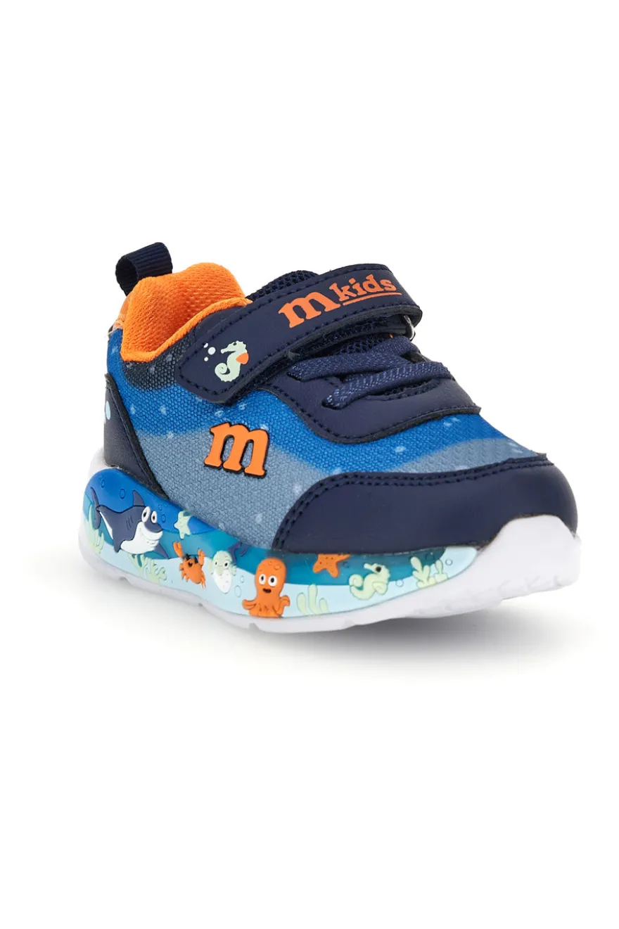 Sneakers blu con strappo, luci e dettagli marini M kids MJ6031