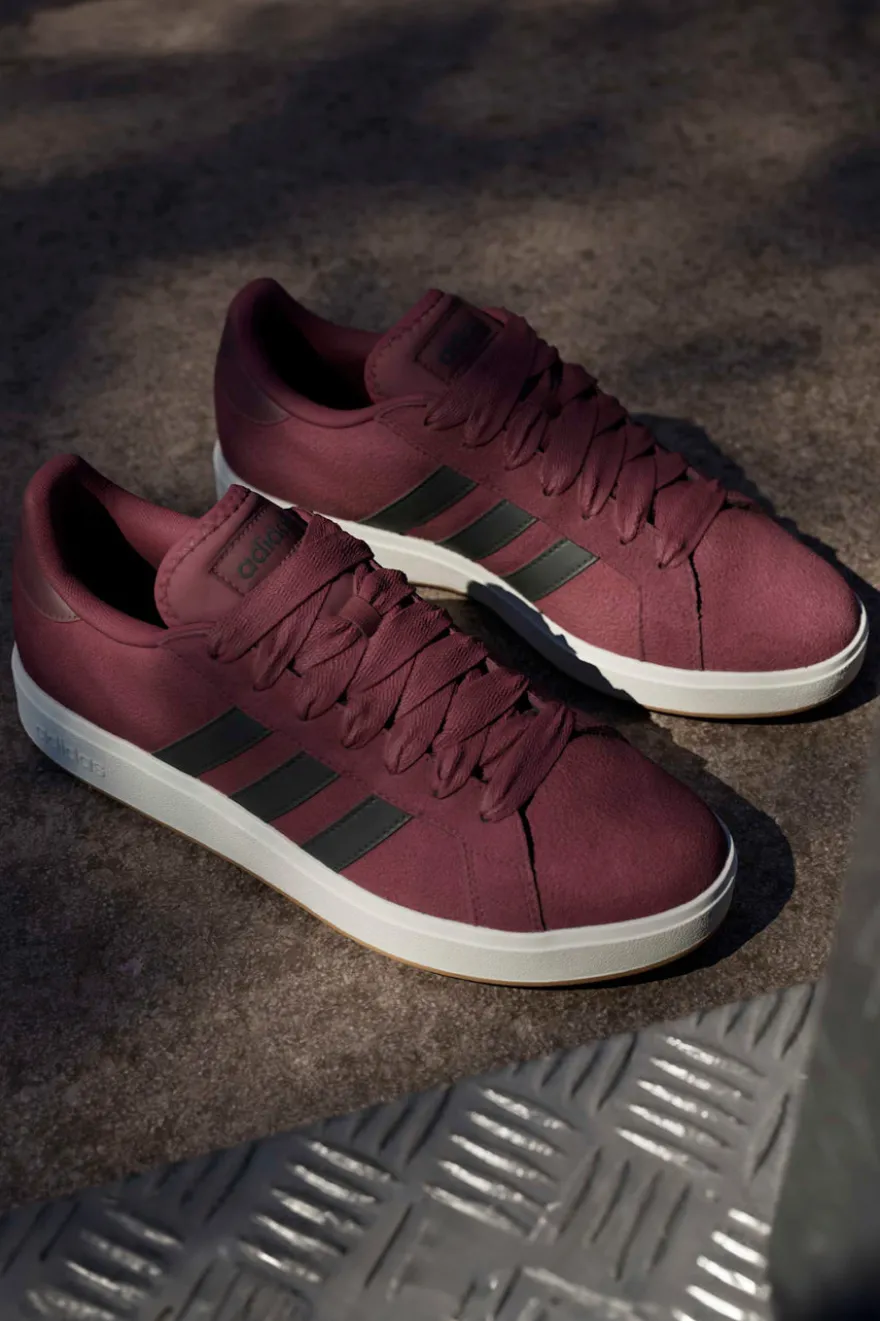 Sneakers bordeaux in pelle con strisce nere Adidas Grand Court Base 00s