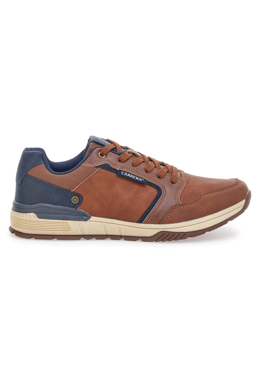 Sneakers cuoio con inserti blu Carrera CAM412046438