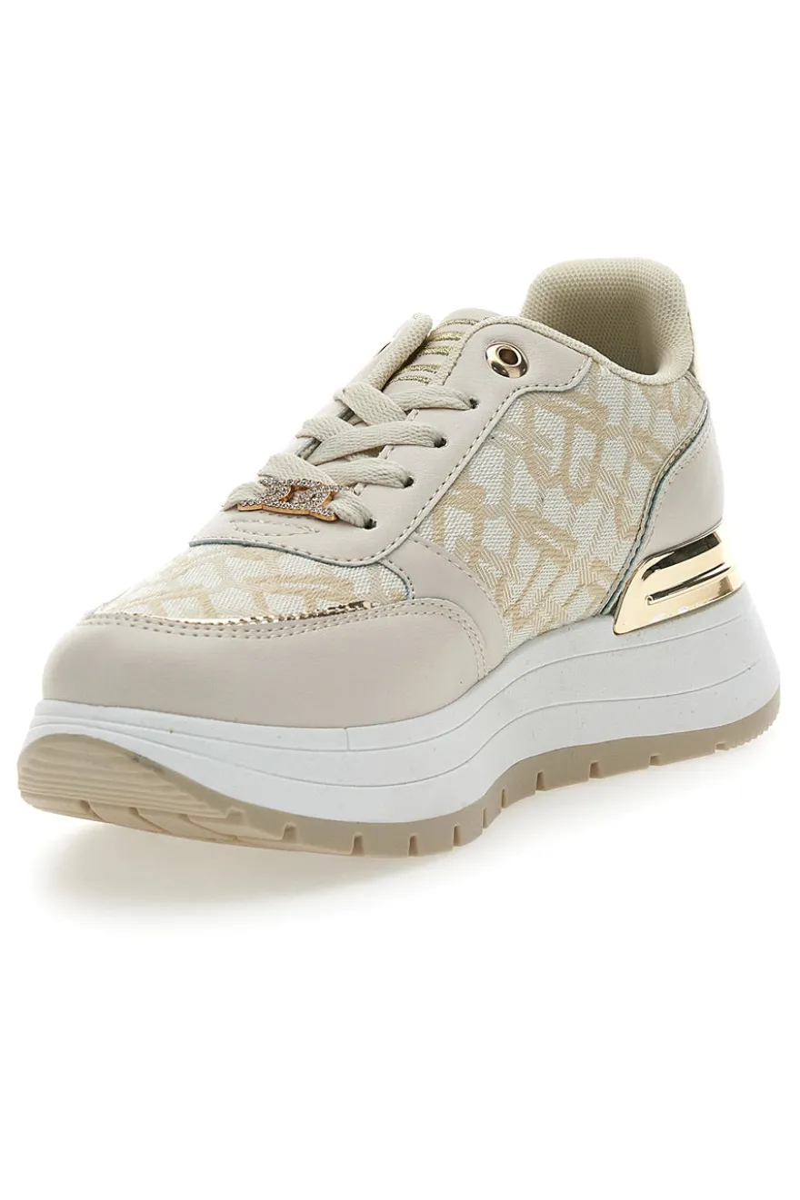 Sneakers Flatform Beige con Logo e Dettagli Dorati Laura Biagiotti 8917