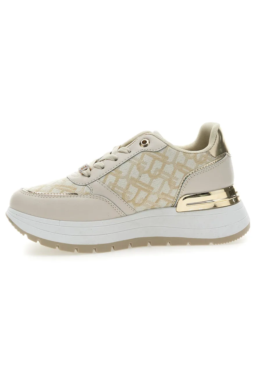 Sneakers Flatform Beige con Logo e Dettagli Dorati Laura Biagiotti 8917
