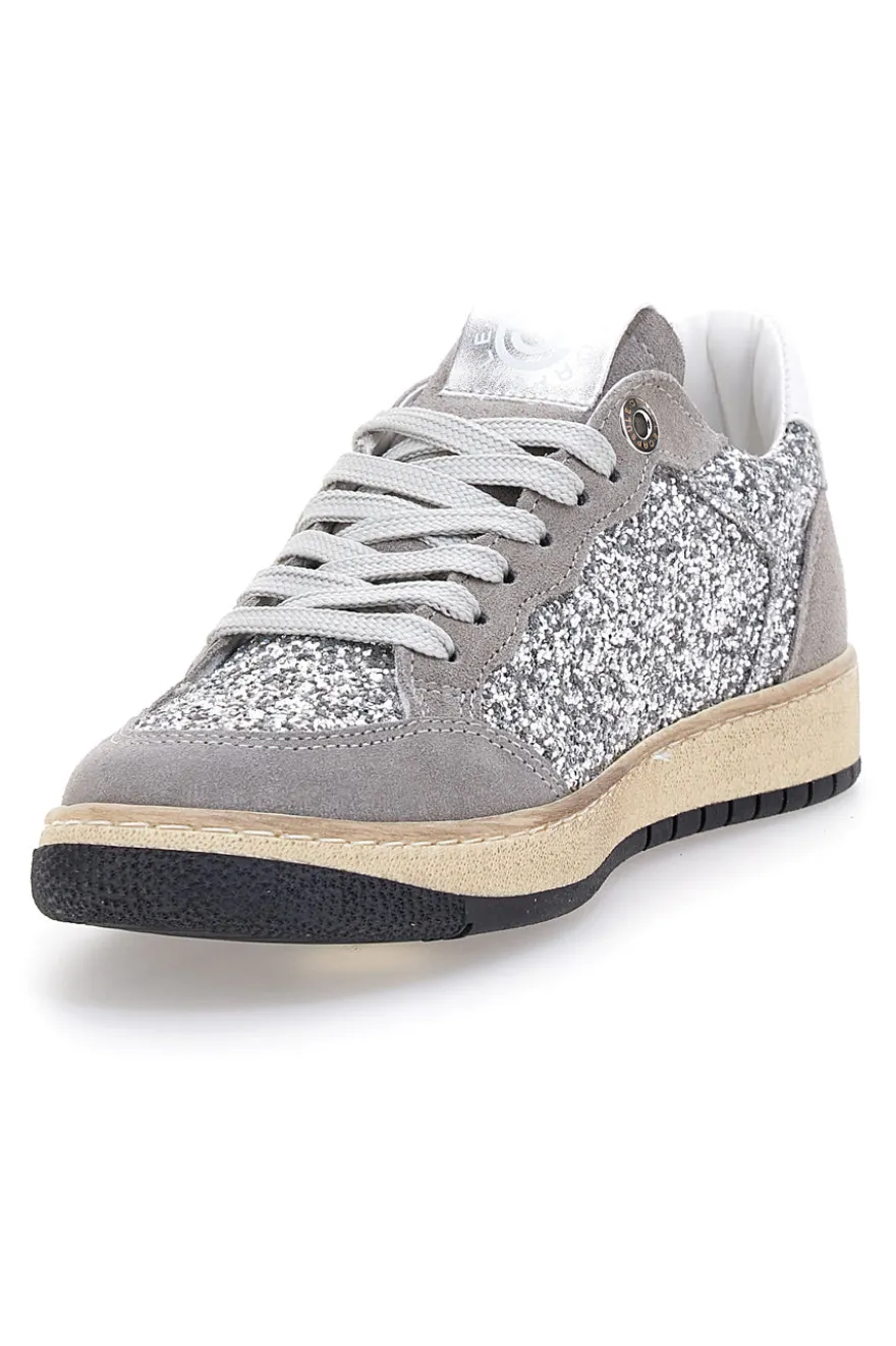 Sneakers grigio argento in pelle con dettagli glitter Made in Italy Pittarello Capsule Kelly
