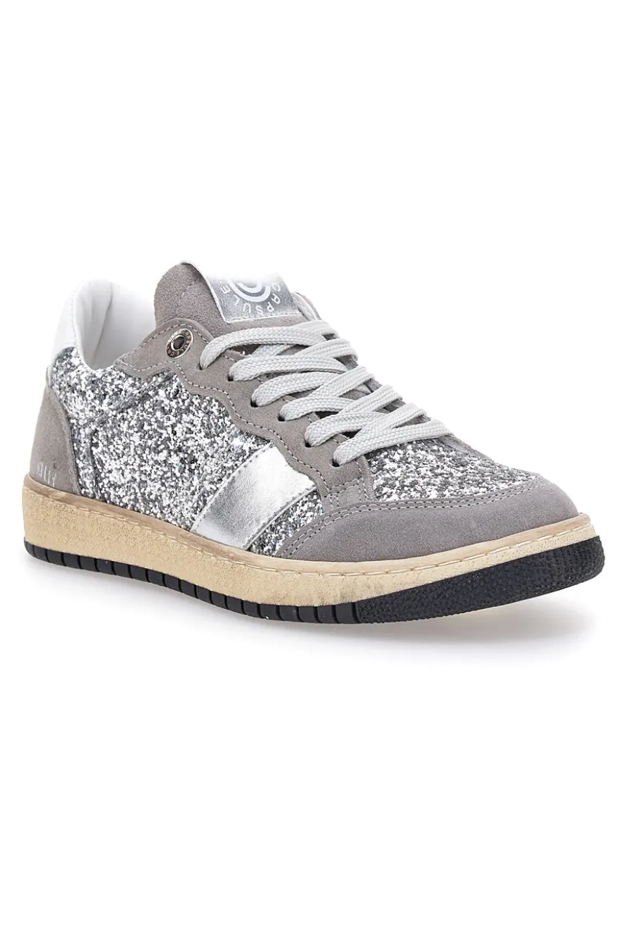 Sneakers grigio argento in pelle con dettagli glitter Made in Italy Pittarello Capsule Kelly