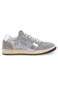 Sneakers grigio argento in pelle con dettagli glitter Made in Italy Pittarello Capsule Kelly
