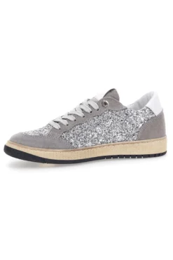 Sneakers grigio argento in pelle con dettagli glitter Made in Italy Pittarello Capsule Kelly