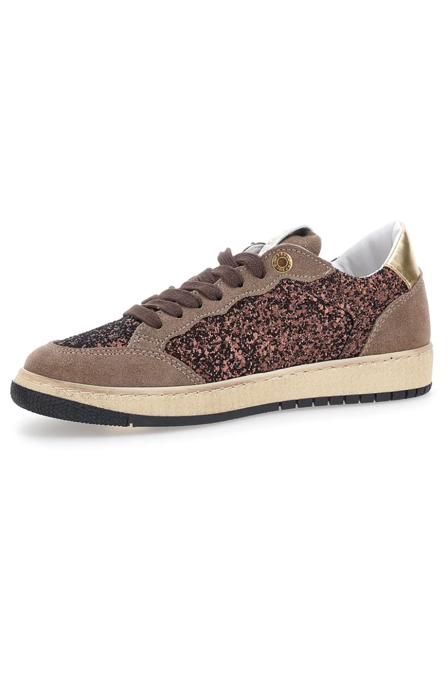 Sneakers marroni almond in pelle con dettagli glitter Pittarello Capsule Kelly Made in Italy