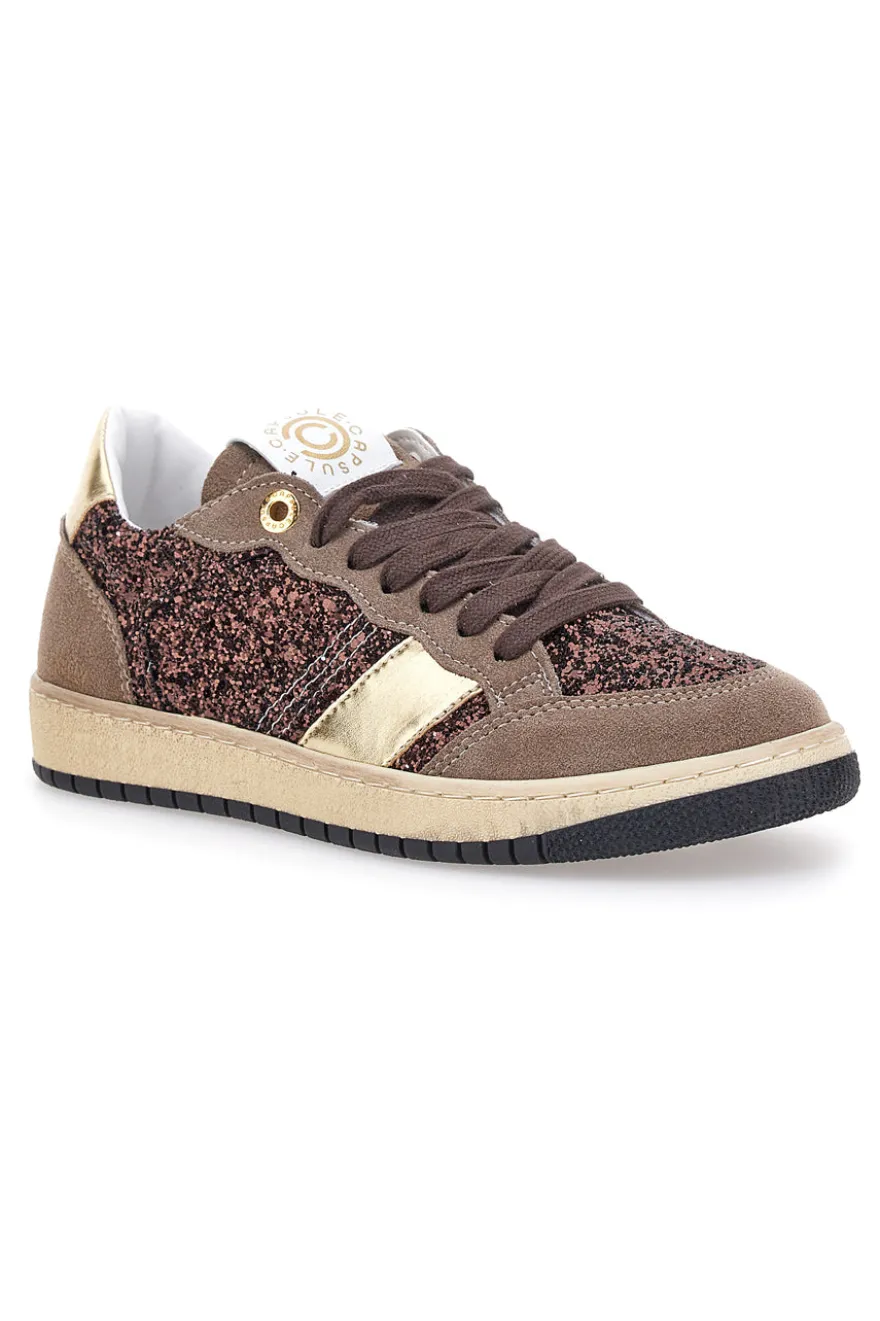 Sneakers marroni almond in pelle con dettagli glitter Pittarello Capsule Kelly Made in Italy