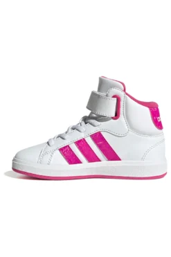 Sneakers mid-cut bianche con strisce fucsia Adidas Grand Court Mid K