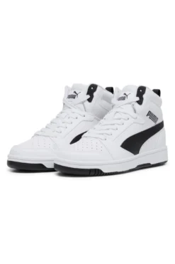 Sneakers Mid-Cut Bianche e Dettagli Neri Puma Rebound V6 Mid Jr