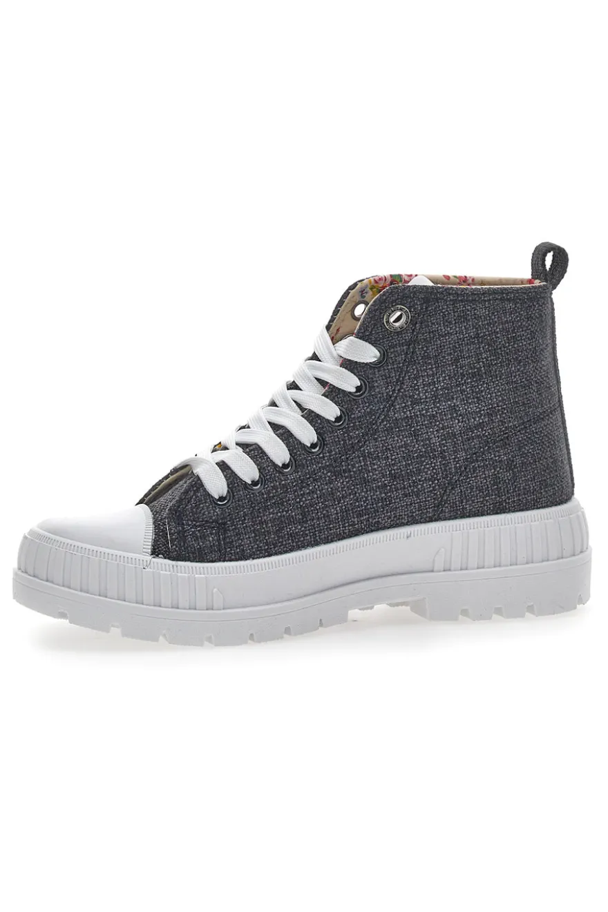 Sneakers Mid Cut Cotton Belt Linen Nere