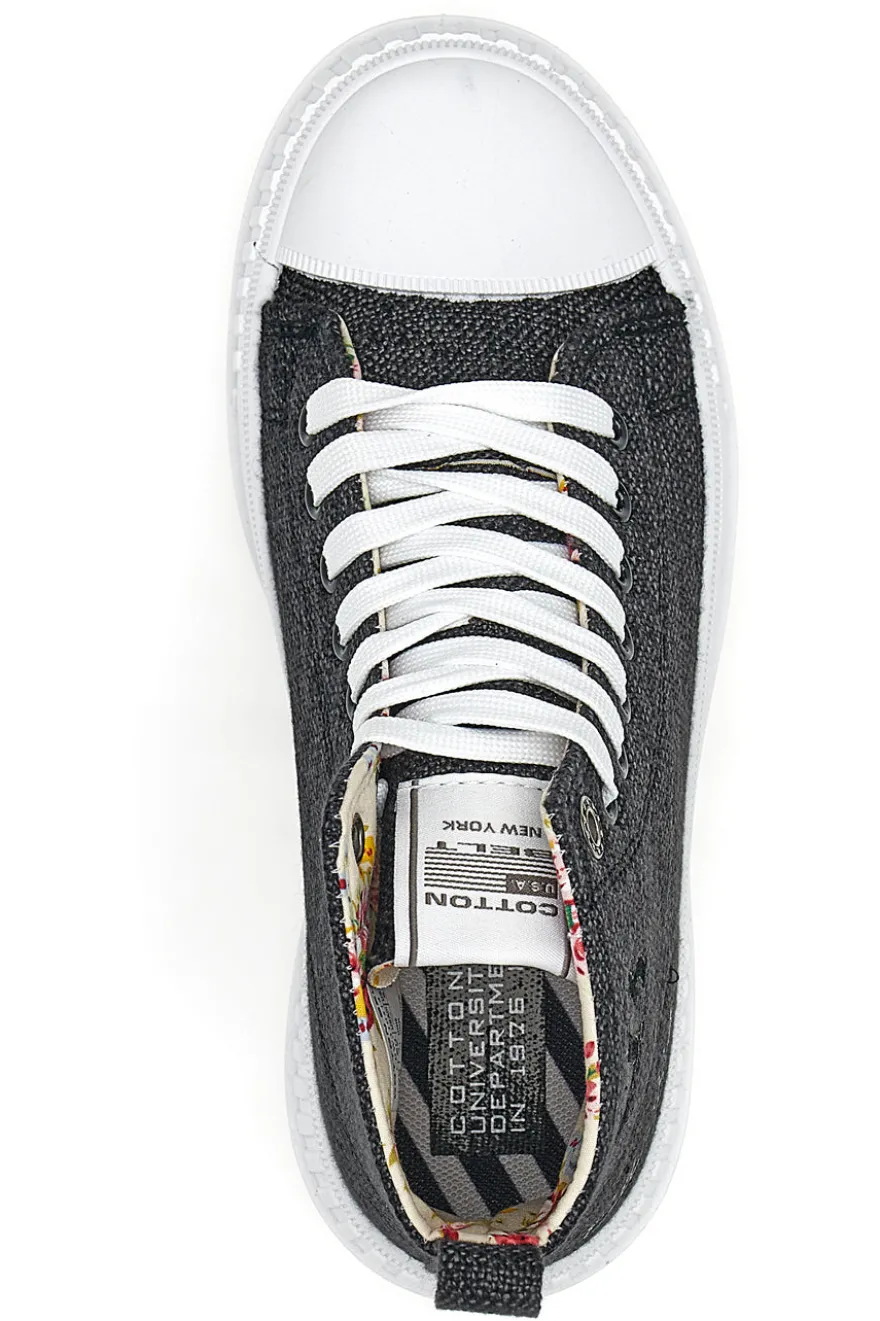 Sneakers Mid Cut Cotton Belt Linen Nere