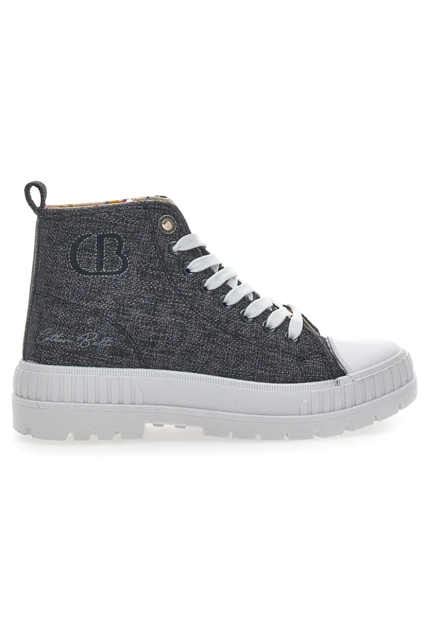 Sneakers Mid Cut Cotton Belt Linen Nere