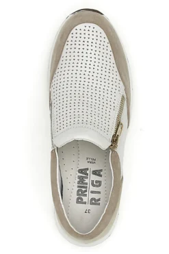 Sneakers slip on Beige Bianco in pelle Prima riga 24564GLAM