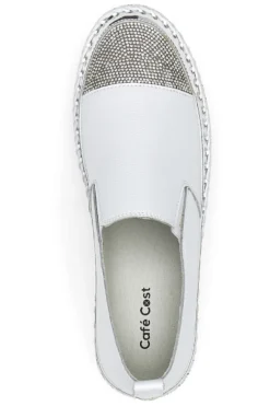 Sneakers Slip-On Bianche con Strass Cafè Cost 23015
