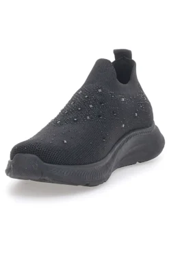 Sneakers Slip On Nere con Tomaia in Mesh e Pietre Decorative CANGURO CA1226