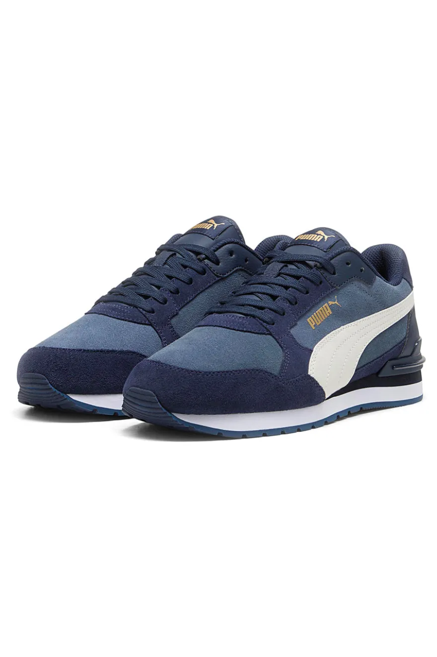 Sneakers ST Runner v4 in suede blu con banda laterale bianca