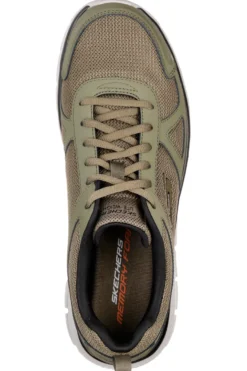 Sneakers verde oliva in pelle e mesh con soletta memory foam Skechers Track Scloric da Uomo