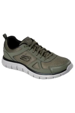 Sneakers verde oliva in pelle e mesh con soletta memory foam Skechers Track Scloric da Uomo