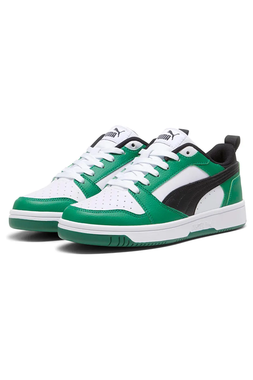 Sneakers Verdi e Bianche con Logo Nero Puma Rebound V6 Lo Jr