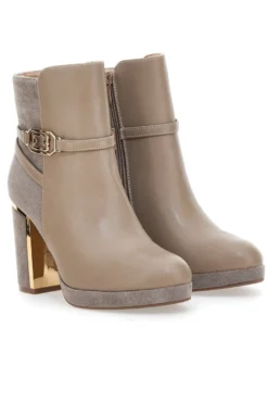 Stivaletti Beige con Tacco Alto e Plateau e Dettagli Dorati Le Havre Paris RQ23WT7