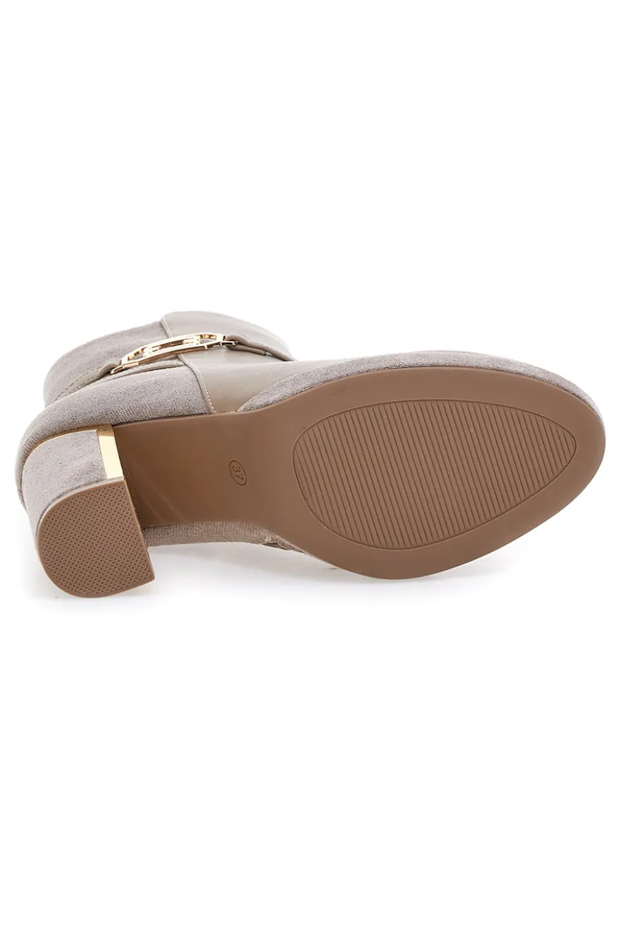 Stivaletti Beige con Tacco Alto e Plateau e Dettagli Dorati Le Havre Paris RQ23WT7