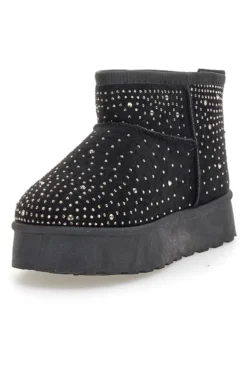 Stivaletti neri con strass e interno caldo con pelo Grazie Girls GB2030