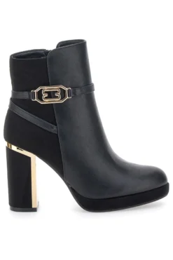 Stivaletti Nero con Tacco Alto e Plateau e Dettagli Dorati Le Havre Paris RQ23WT7