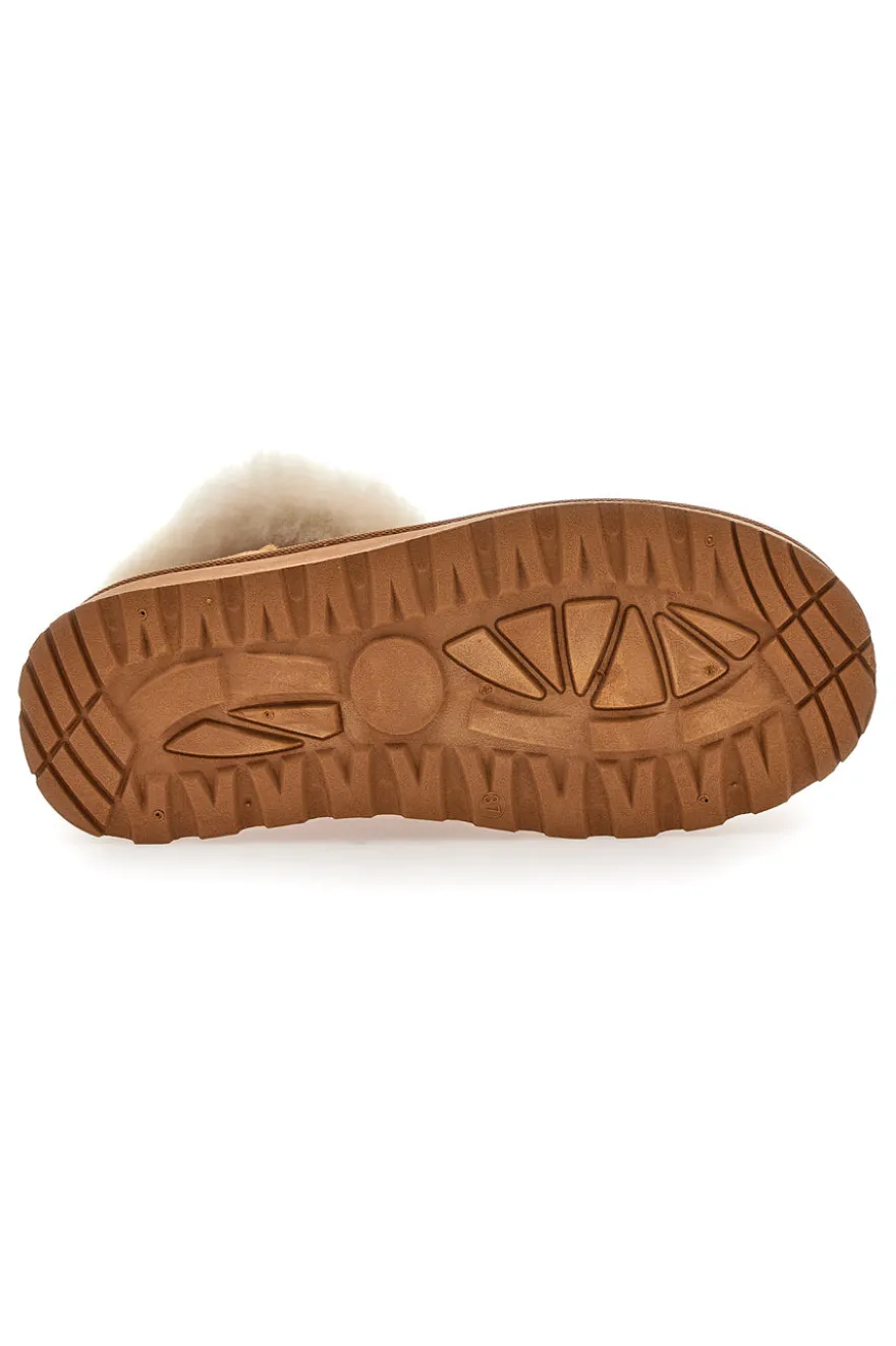 Stivaletti Pantofole camel con ricami a contrasto e interno con pelo Cafe' Cost GB2048