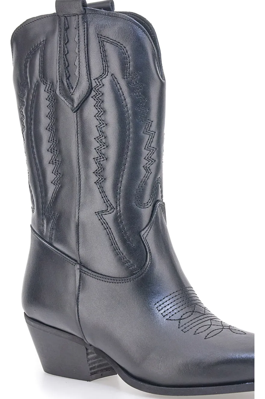 Stivaletti texani neri in vera pelle ricamati Pittarello love TEX4090