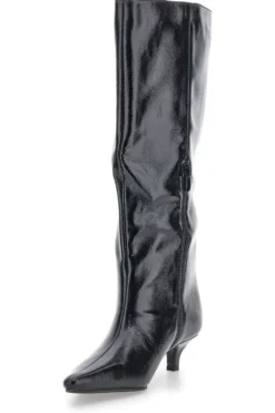 Stivali neri lucidi con tacco basso a rocchetto Le Havre Paris 73116K01
