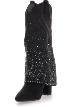 Stivali texani neri con tacco alto e strass The First P606
