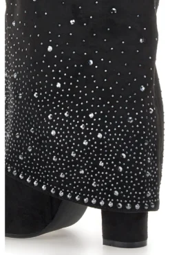 Stivali texani neri con tacco alto e strass The First P606
