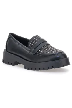 Talemi JN10125 schwarze Loafer mit Nieten und Profilsohle